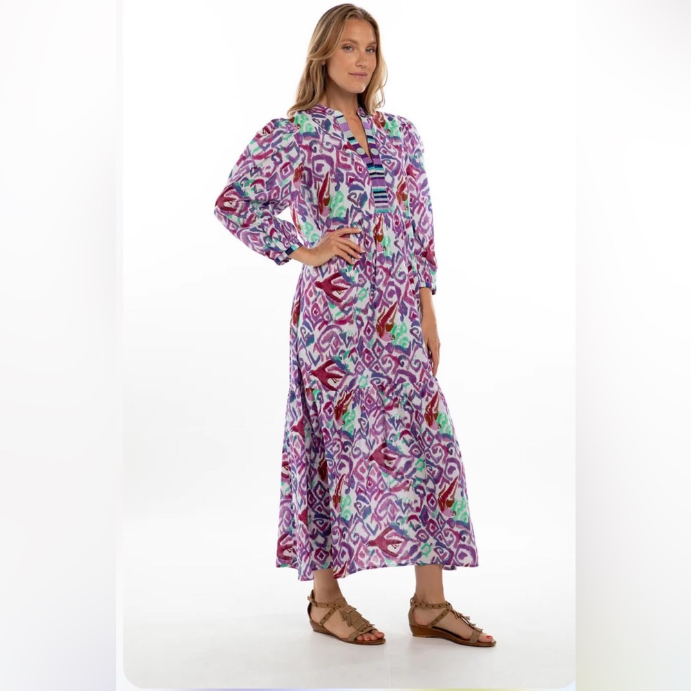 Bindu Colorful Geometric Ikat Print Maxi Dress